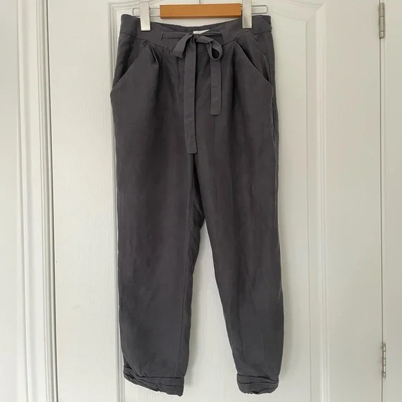ARITZIA Wilfred Allant Pant Cropped linen pant charcoal grey size 0 tie front - Picture 2 of 9